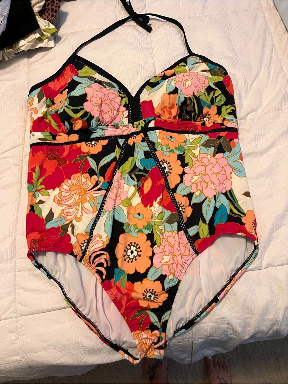 Time and Tru Women’s Floral One-Piece Swimsuit - Black Multi